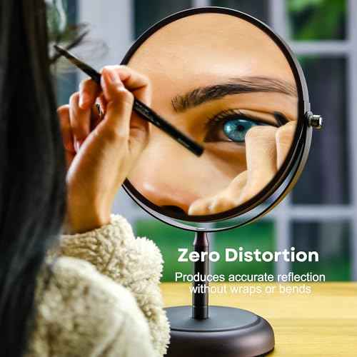 OVENTE 7'' Tabletop Makeup Mirror with 1X/5X Magnification, 360¡Æ Swivel Design and Double-Sided Free-Standing Vanity Mirror Perfect for Dresser, Bedroom and Office Desk, Antique Bronze MNLDT70ABZ1X5X
