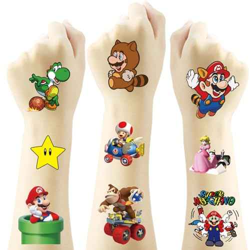 20pcs Mario Temporary Tattoos for Kids, Birthday Party Favors, Cute Cartoon Decoration Sticker Gifts for Girl Boys Home Activity Class Prizes Carnival Christmas Rewards (Mario)