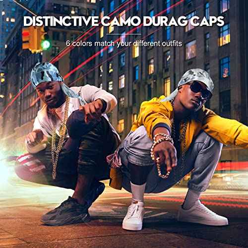 6 pcs Silky Durag with Long Tail and Wide Straps Colorful 360 Waves Doo Rags Durag Cap for Men and Women Hip Hop Rapper