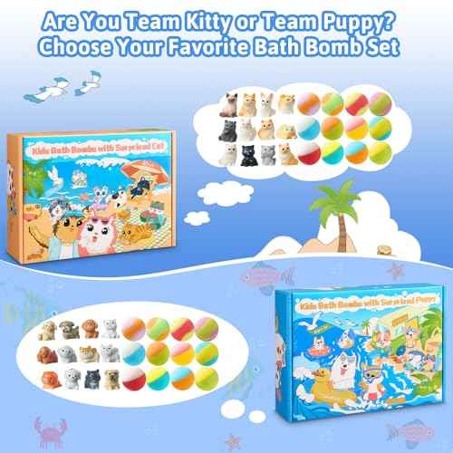 Bath Bombs for Kids with Surprise Inside, 24 Pack Kids BathBombs with Puppy & Cat Toys, Child-Safe Natural Bath Bombs with Toys Inside for Girls and Boys, Birthday Party Favors