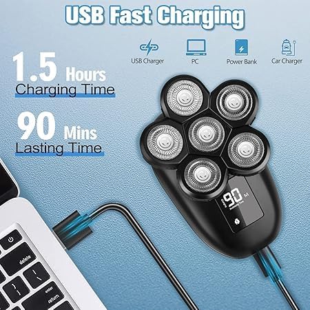 Electric Head Shaver for Bald Men - 6-in-1 Waterproof 6D Wet/Dry Grooming Tool