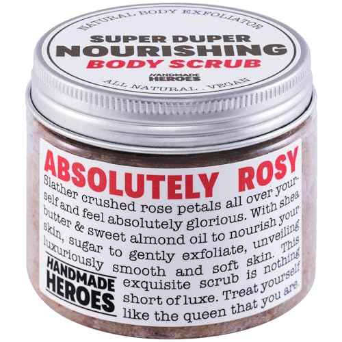 Rose Petal Scrub Foot & Body Exfoliator Infused with Vitamin E and Rose Natural Exfoliating Sugar Body Scrub for Toning Cellulite Skin Care by Handmade Heroes Body Skincare Stocking Stuffers