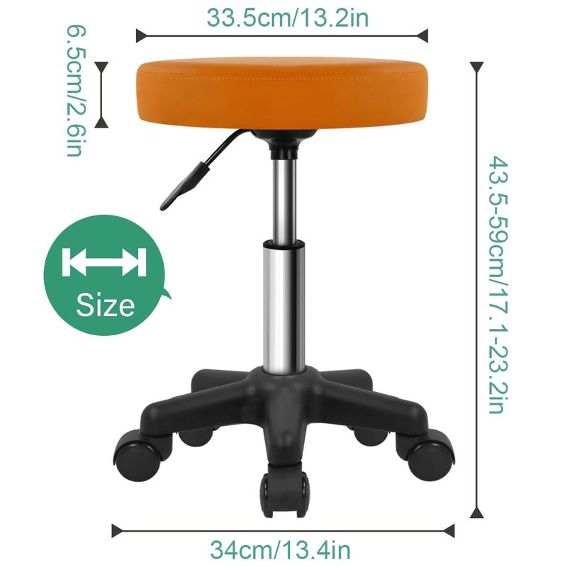FURWOO Round Rolling Stool Height Adjustable Stool with Wheels for Spa Salon Massage Pale Brown