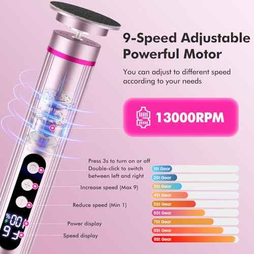 2 in 1 Electric Foot Callus Remover Cordless, 13000RPM Professional Feet Pedicure Tools for Dead Skin, Rechargeable Foot Sander & Nail File with 9 Speed Level, Perfect Christmas Gifts for Women/Mom