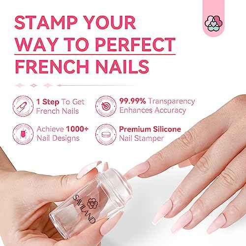 Saviland French Tip Nail Stamp - 4PCS Nail Art Stamper Kit Clear Silicone Nails Stamping Long & Short Jelly Stamper with Scrapers Nails Stamper Kit for French Manicure Nail Art Home DIY Salon