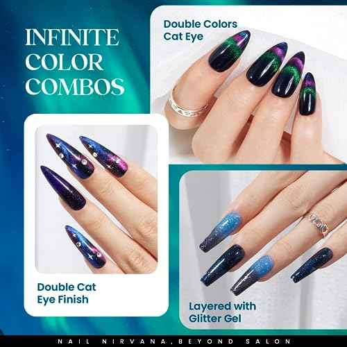 Beetles Cat Eye Gel Polish Set - 24Pcs 20 Colors Glitter Dark Color Changing Gel Nail Polish Kit with Base Gel Glossy Matte Top Coat Soak off UV DIY Nail Art Salon Ombre Black Nails Gift