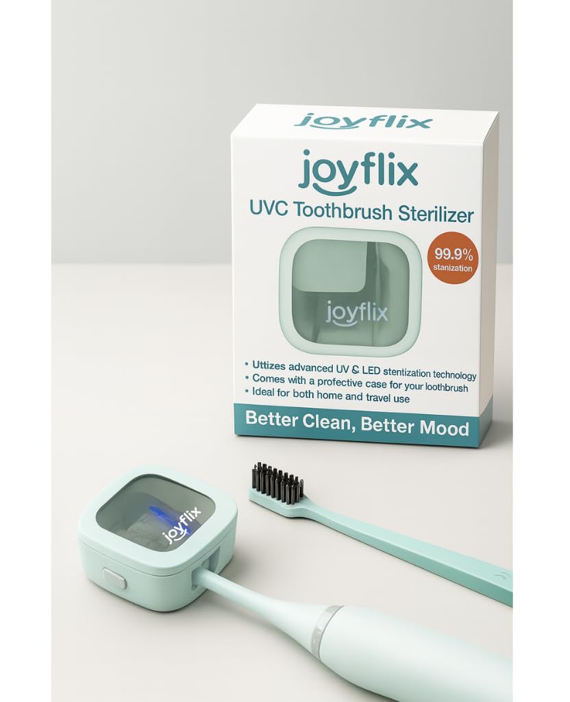 joyflix UV-C Toothbrush Sanitizer | Portable & Rechargeable | 99.9% Sanitization with Heating Function | Magnetic Mount, Travel-Friendly & Compact Design (White) (Pure White)