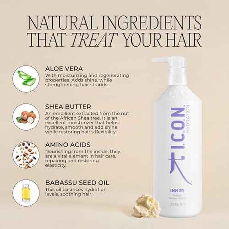 I.C.O.N. Inner Home Moisturizing Hair Treatment, Deep Nourishing & Hydrating Cream for All Hair Types, Repairs & Restores Strength & Elasticity, Revives Dry and Damaged Hair, 33.8 oz
