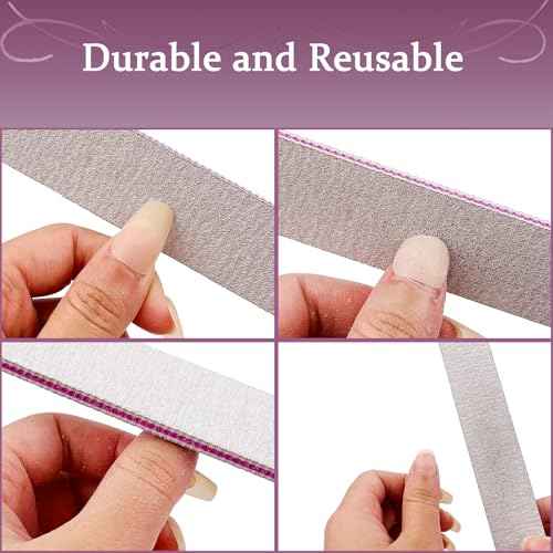 Nail File 12 PCS Professional Reusable 100/180 Grit Double Sides Washable Nail File Manicure Tools for Poly Nail Extension Gel and Acrylic Nails Tools Suit for Home Salon