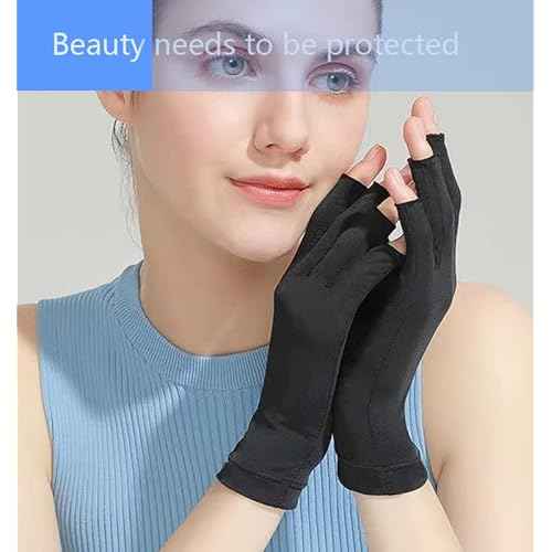 Anti UV Gloves for Gel Nail Lamp, Professional UV Protection Gloves for Manicures, Fingerless Gloves for Protecting Hands from Nails UV Light (Black)