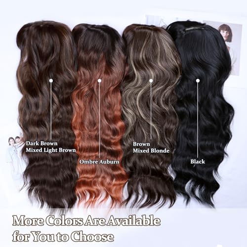 NAYOO White Wigs with Bangs - Long Curly Wavy Synthetic Fiber Wigs - Heat Resistant - 26 Inches