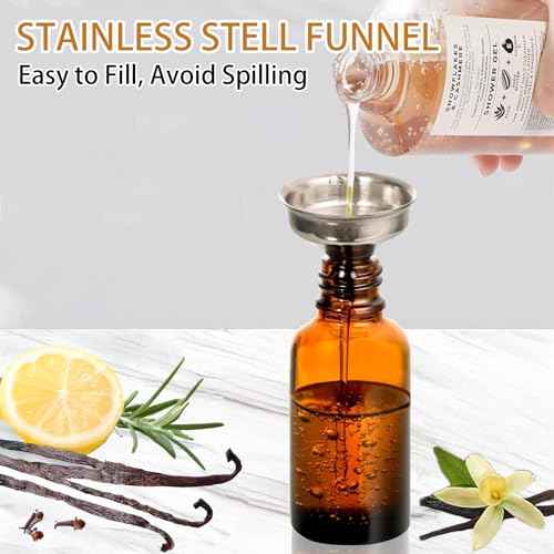 6 Pack 2oz Amber Glass Bottles for Vanilla Extract, Boston Round Leak-Proof Brown Glass Jars with Caps, Bonus Funnel - Ideal for Homemade Extracts, Essential Oils, DIY Christmas Party Gift Supplies