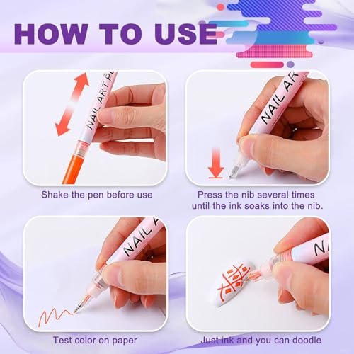 12 Color Nail Art Pens, 0.5 MM 3D Nail Polish Pens Set Drawing Painting Point Liner Acrylic Painted Pen Kit, Waterproof and Quick-drying Nail for DIY Nails Art Design Manicure Tools