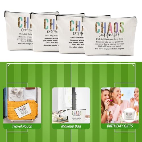 4pcs Chaos Coordinator Makeup Bag Chaos Coordinator Gifts for Women Cosmetic Bag, Thank You Gifts for Women Her Moms Manager Colleagues Retirement Boss Gift, Makeup Pouch Zipper Bags