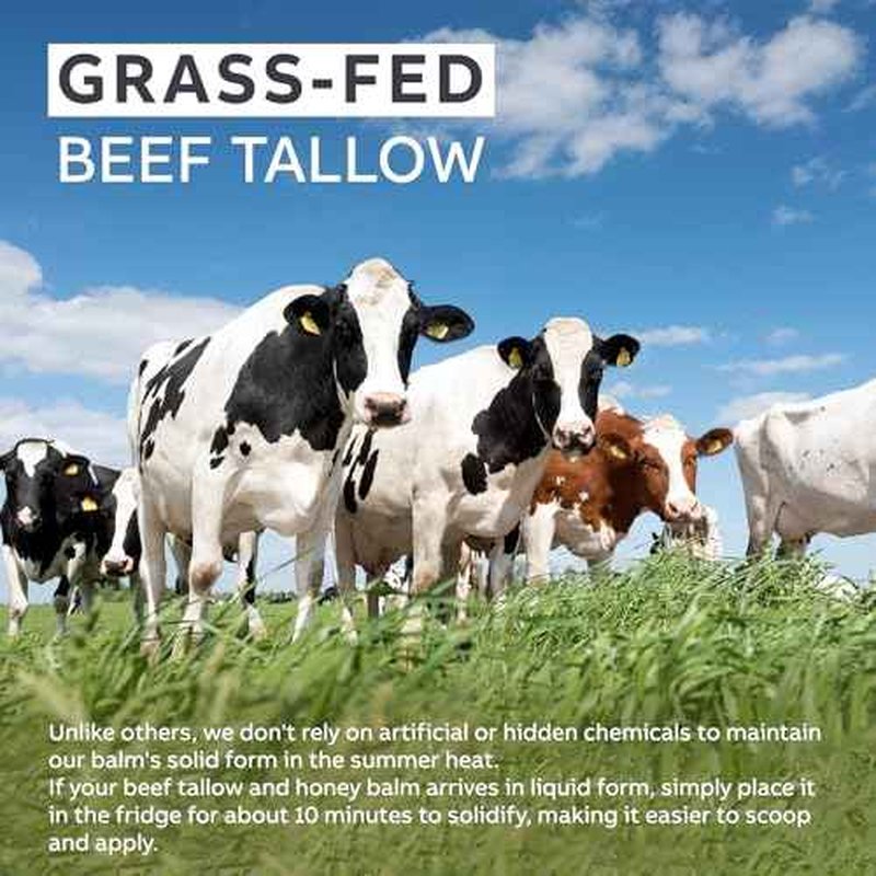 Beef Tallow for Skin, Beef Tallow and Honey Balm, Tallow Face Moisturizer Nourishes and Hydrates the Skin, Grass Fed Balm Enriched with Raw Wild Honey 60g