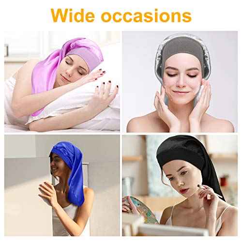 SATINIOR 6 Pcs Long Hair Satin Bonnet for Sleeping Extra Large Sleep Braid Bonnet Elastic Band Silk Night Sleep Hat for Women Long Curly Hair Braids Multi
