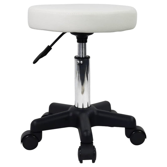 FURWOO Round Rolling Stool Height Adjustable Stool with Wheels for Spa Salon Massage White