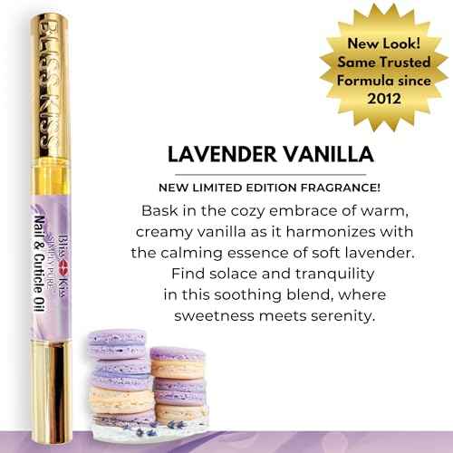 Bliss Kiss | 1 Lavender Vanilla | Nail Oil Cuticle Pen w/Vitamin E & Jojoba?Nail Strengthener Nail Growth Serum for Brittle Peeling Breaking Thin Nails