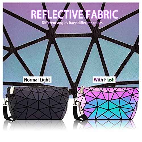Holographic Makeup Bag Small Clutch Purses for Women Daily Use pouch bags Geometric Luminous Purse and Holographic Bags Small Wrist Purses and Cosmetic Pouch