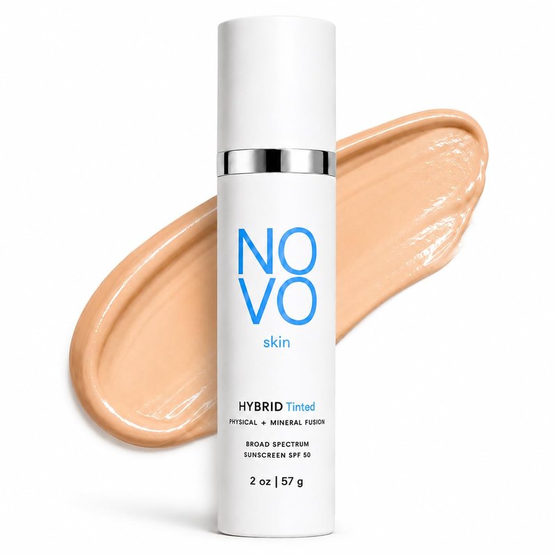 NOVO Skin Tinted Hybrid Sunscreen SPF 50 – Hydrating Dewy Tinted Face Moisturizer with Zinc Oxide & Octinoxate – Niacinamide & Hyaluronic Acid – Broad Spectrum Lightweight Daily SPF, 2 oz