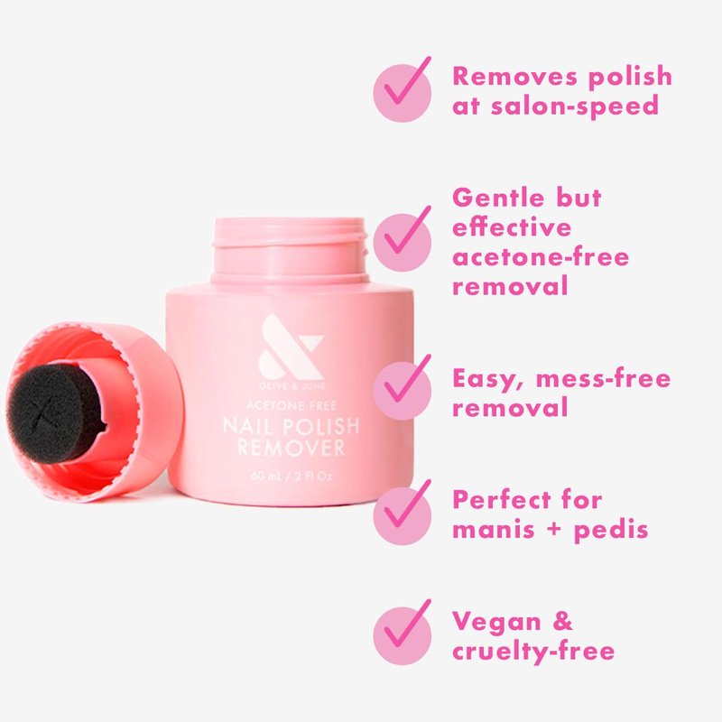 Olive & June Polish Remover Pot | Acetone-Free Nail Polish Remover with Sponge Lid for Mani + Pedi | No-Mess, Gentle & Effective Formula | Non Acetone | Vegan & Cruelty-Free | 70mL