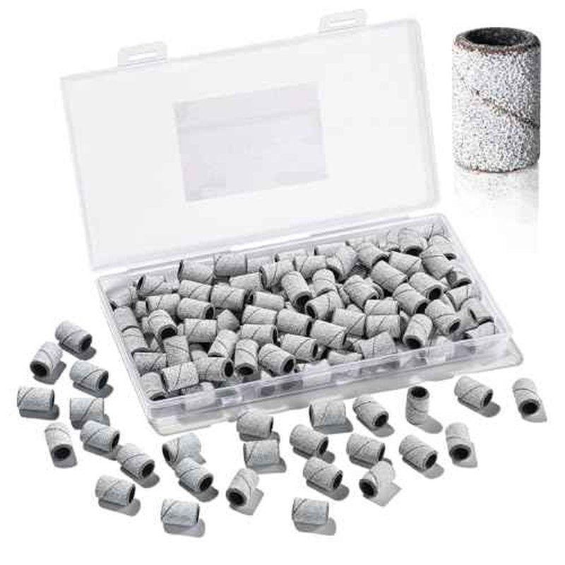 Makartt Sanding Bands for Nail Drill - 100 Pcs Nail File Sanding Bands for Drill Bits #120 Medium Grits for Acrylic Nails Gel Removing and Shaping, Upgrade Thicker Durable Sanding Drill Bit, White