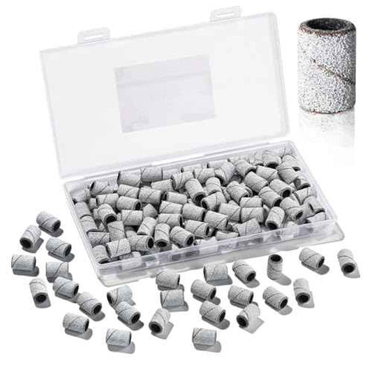 Makartt Sanding Bands for Nail Drill - 100 Pcs Nail File Sanding Bands for Drill Bits #120 Medium Grits for Acrylic Nails Gel Removing and Shaping, Upgrade Thicker Durable Sanding Drill Bit, White