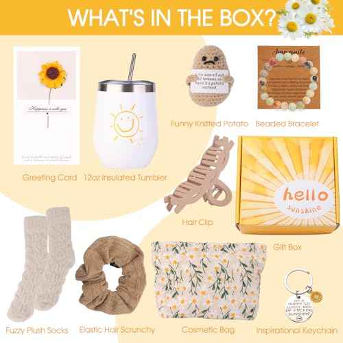 Birthday Gifts for Women - Sunshine Cheer Up Gift Box for Her, Unique Self Care Relaxation Set, Get Well Soon Gift Baskets for Mom, Sister, Best Friend, Coworker, Female, Bestie