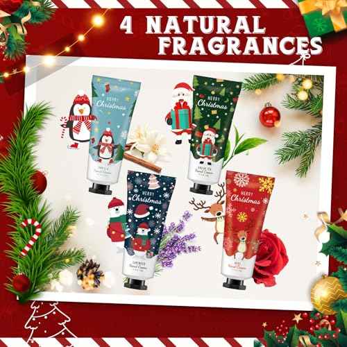 24 Christmas Hand Cream Gift Set Christmas Stocking Stuffers Hand Cream Travel Size Care Cream Bulk Mini Hand Lotion for Dry Cracked Hands Employees Colleagues Teacher Gifts