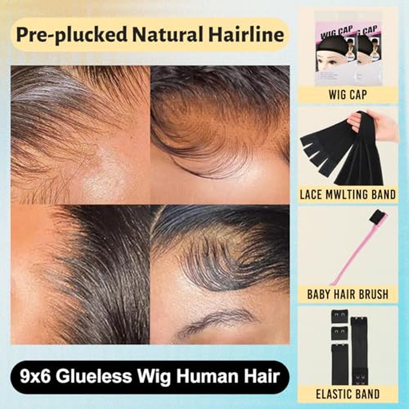 Glueless Wigs Human Hair Pre Plucked Pre Cut Loose Deep Wave Wig 9x6 Closure Wigs Wear and Go Glueless Wig Human Hair 200% Density Loose Body Wave Black Wig for Women 22Inch