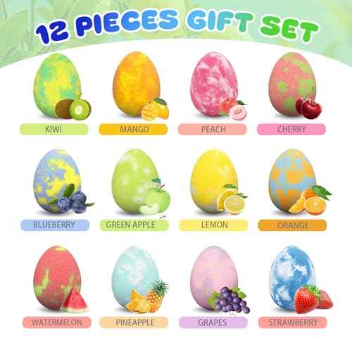 Bath Bombs for Kids with Surprise Toys Inside, 12 Pack Natural Dino Egg Bath Bombs with Dinosaur Suction Cup Toys, Bubble Bath Fizzers Ball Gift Set for Boys Girls Birthday, Summer Fun