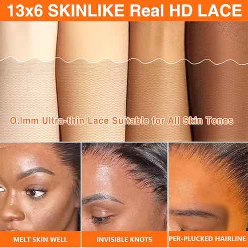 CHEETAHBEAUTY Straight 250% Density Ultra-fitted 13x6 SKINLIKE Real HD Lace Front Human Hair Wigs for Women 0.10mm Ultra-thin HD Lace Frontal Wigs Pre-Plucked Hairline Bleached Small Knots(18inch)
