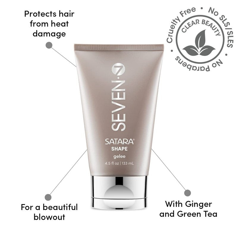 SEVEN Hair Care SATARA SHAPE Gelee Hair Gel for Men + Women, Strong Hold Styling Gel with Green Tea + Sunflower Seed for Blowouts, Thermal Protection & Color Fade Shield, Made in USA, 4.5 oz