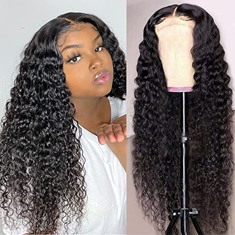 Josblue 4x4 Deep Wave Lace Front Wigs Human Hair Wigs,Wet and Wavy Lace Frontal Wig 180% Density HD Transparent Lace 100% Unprocessed Virgin Human Hair for Black Women Natural Color (22 Inch)