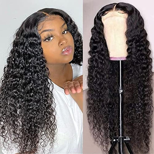 Josblue 4x4 Deep Wave Lace Front Wigs Human Hair Wigs,Wet and Wavy Lace Frontal Wig 180% Density HD Transparent Lace 100% Unprocessed Virgin Human Hair for Black Women Natural Color (22 Inch)