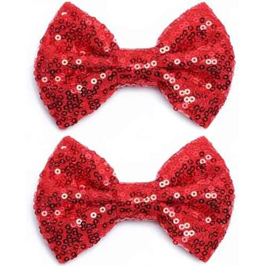 KISZU 4 Inch Sequin Glitter Hair Bows Clips, Sparkling Bling Little Bow HairPins Hair Accessories for Baby Girls Kids Children Teens and Women (Red)