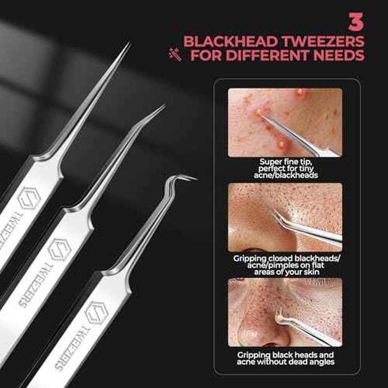 WSYUB Blackhead Remover Tool, Pimple Popper Tool Kit,11 Pcs Blackhead Remover Comedone Extractor Kit for Pimples, Blackheads, Zit Removing, Professional Blackhead Tweezers and Silicone Face Scraper