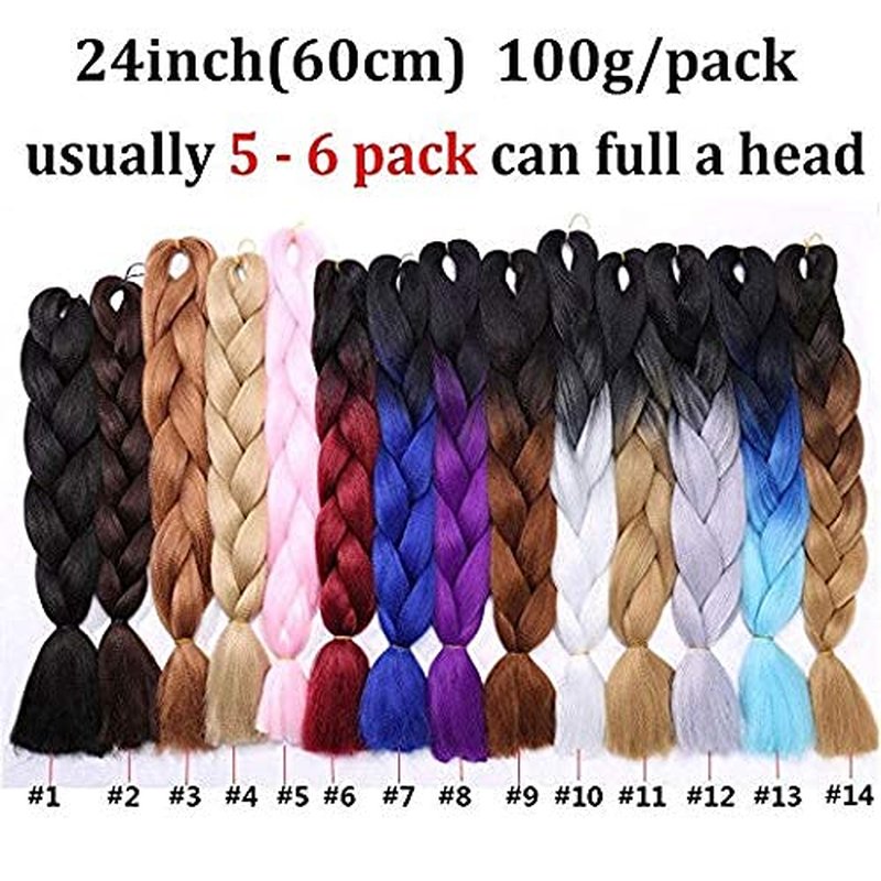 Ombre Jumbo Braid Hair Extensions - 24 Inch Rainbow Box Braids | High-Temperature Synthetic Fiber, 4 Tones Purple, Blue, Yellow, Orange, 5 Bundles