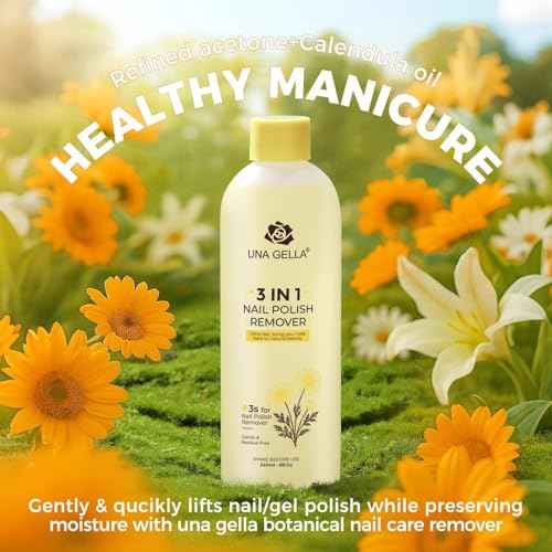 UNA GELLA Acetone Nail Polish Remover, Soak Off Gel Nails Polish Remover With Easy Use Cap, Healthy Formula Works For Nail Glue 8 Fl Oz, Calendula Scent