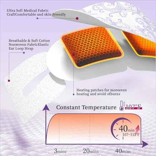 110¢µ Constent Cornea Care Rest Self Heating Eye Mask 60Mins, Disposable Lavender Steam Eye Mask for Travel Sleep, Compresses for Dry Eyes, Relaxing Gifts 24 Packs