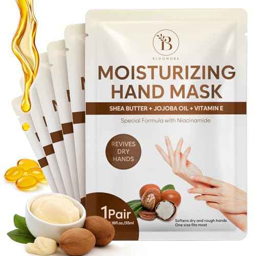 Repairing Hand Mask for Dry Cracked Hands, Hand Masks with Shea Butter, Jojoba Oil & Vitamin E, Moisturizing Gloves, Skin Care Gifts for Women & Men, Self Care Gifts for Women (6 Pairs)