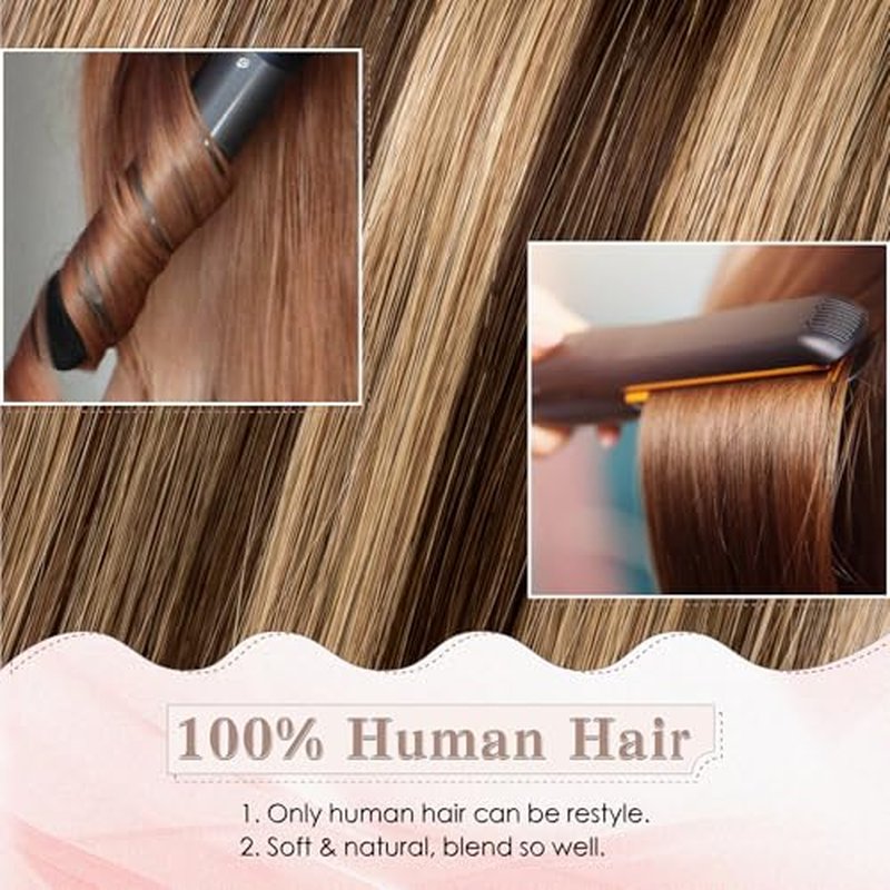 SEGO Clip in Hair Extensions for Women, 100% Remy Human Hair, Mini Hairpieces with 2 Clips, Short Extensions to Add Hair Volume, 2 Pcs, 12 Inches, 34g, Light Brown
