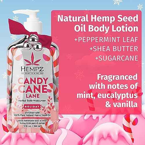 Hempz Limited Edition Peppermint Candy Cane Herbal Body Lotion Moisturizer (17 Oz) ? Holiday Body Lotion for Women or Men with Dry Skin - Hydrating Moisturizer for Daily Radiance