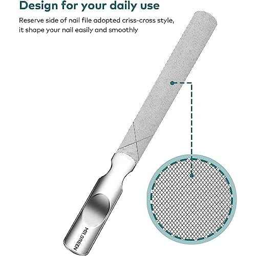 Stainless Steel Nail File with Anti-Slip Handle and Leather Case, Double Sided and Files Nails Easily for Men and Woman