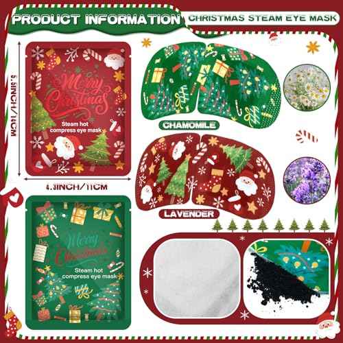 Bonuci 30 Pcs Christmas Steam Eye Masks Bulk for Dry Eyes Disposable Heating Eye Mask for Spa Sleep Warm Compress Stress Dark Circle Relief Puffiness and Relaxation Gifts Christmas Stocking Stuffer
