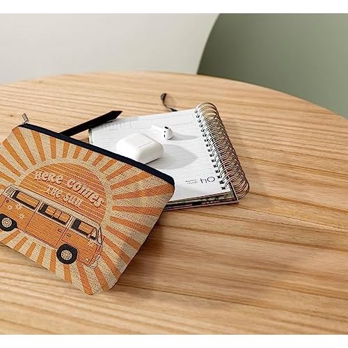 Ayxvt Here Comes the Sun Hippie Bus Sunshine Makeup Bag,Hippie Purse Pouch Travel Toiletry,Here Comes the Sun hippie Gifts for women