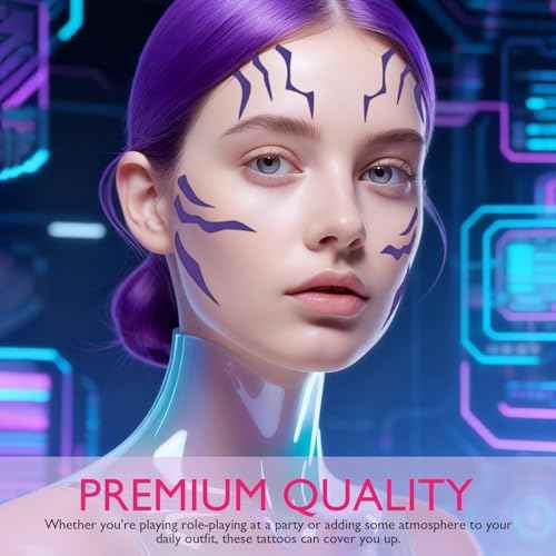 Purple Temporary Patterns Tattoo - Anime-Inspired Temporary Tattoo Stickers Waterproof | Heat Transfer | Easy Apply & Remove, High-Detail Cosplay Body Art for Halloween, Conventions, Party Makeup