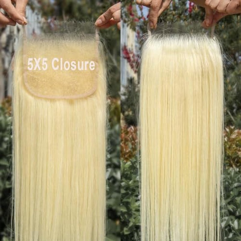 613 Closure Straight Blonde 5x5 HD Lace Closure Human Hair Extensions 12A Brazilian Virgin Remy Free Part 100% Blonde Human Hair Closure Pre Plucked With Baby Hair 14 Inch