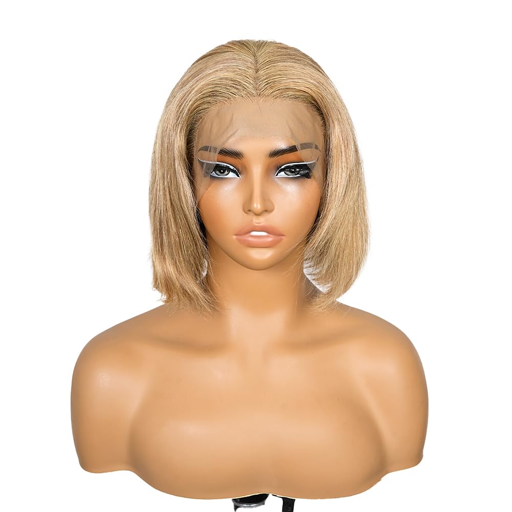 SUPERNOVA #27 Honey Blonde Short Bob Wig Human Hair Straight 13 * 4 Lace Front Wigs For Black Women Pre Plucked Pre Cut Human Hair Bob Wig With Baby Hair 200 Density 8 Inch