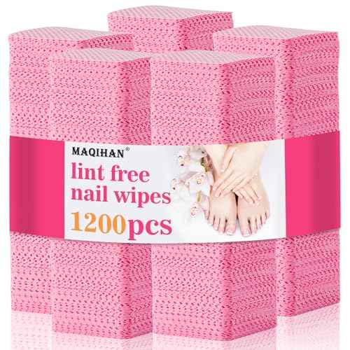 MAQIHAN 1200 Lint Free Nail Wipes - Pink Acetone Nail Polish Remover Wipes Lint Free Nail Wipes Pads Gel Nails No Lint Nail Glue Wipes Eyelash Extensions Toallitas Para U?as Sin Pelusa Nail Supplies